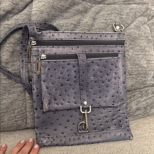 Gray Genuine Leather Crossbody Bag with Textured Design